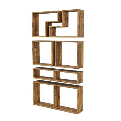 Wooden Shelf Unit With Multiple Layers And Geometric Design For Storage 3d model