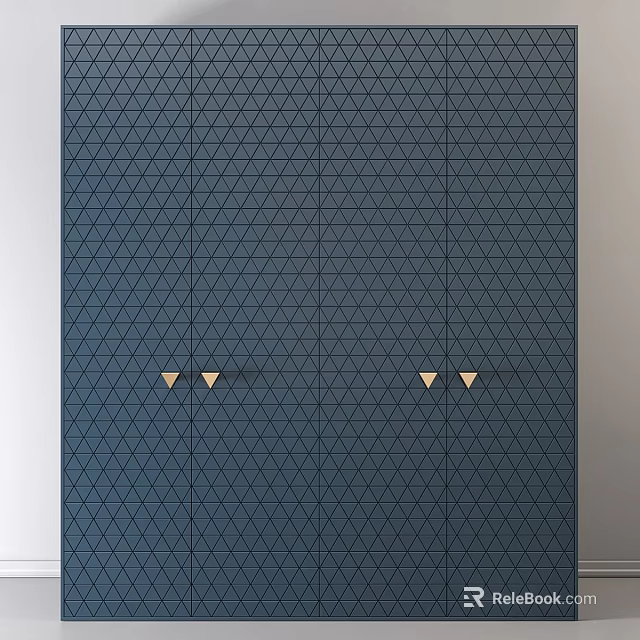 Navy Blue Dresser With Geometric Pattern And Gold Accent Drawers 3d model