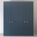 Navy Blue Dresser With Geometric Pattern And Gold Accent Drawers