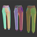 Casual Jogger Pants in White Blue Green with Drawstring Waist and Cuffed Ankles