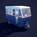 Blue And White Three Wheel Taxi Vehicle With LAS VEGAS Sign And Open Cabin
