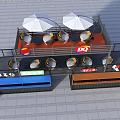 Container Building Two Story Structure With Outdoor Seating Umbrellas And Shops 3d model
