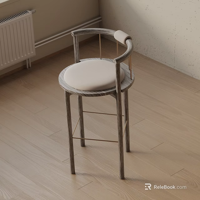 Modern Minimalist Bar Stool With Wooden Frame Curved Backrest And Upholstered Seat 3d model 