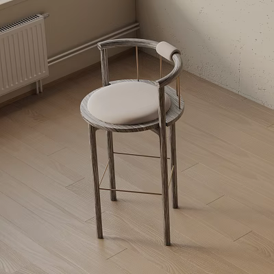 Modern Minimalist Bar Stool With Wooden Frame Curved Backrest And Upholstered Seat 3d model