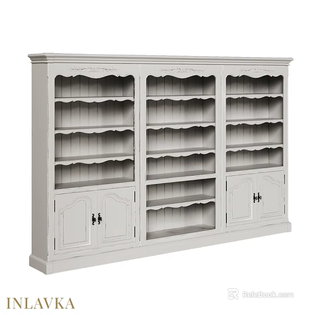 Classic White Wooden Sideboard With Multiple Open Shelves And Cabinet Doors 3d model 