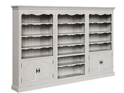Classic White Wooden Sideboard With Multiple Open Shelves And Cabinet Doors 3d model