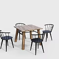 Modern Wooden Dining Table Set with Four Black Curved Back Chairs 3d model