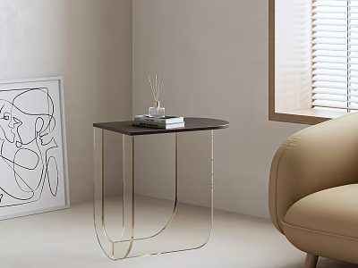 Beige Single Sofa In Modern Room With Gold Frame Side Table And Abstract Painting Decor 3d model