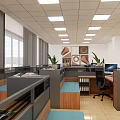 Modern Public Office Space Interior With Open Workstations Computers And Green Plants 3d model