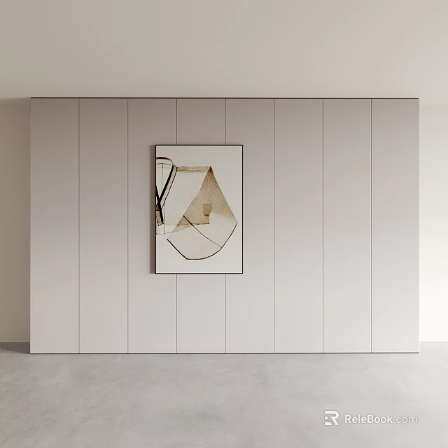 Modern Bed Background Wall Design With Abstract Painting And Light Neutral Panel Decor 3d model