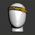 Traditional Embroidered Headband with Black Base Yellow Red Patterns and Central Sun Shaped Design