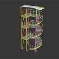Modern Spiral Staircase With Yellow Frame Glass Canopy And Metal Railings