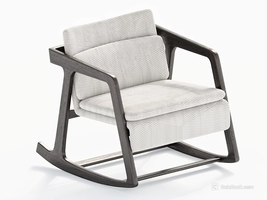 Modern Leisure Rocking Chair with Dark Frame Light Textured Fabric Cushion and Sleek Modern Design 3d model 