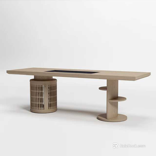 Modern Wooden Tea Table With Rectangular Top Black Surface And Unique Leg Design 3d model