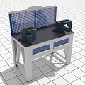 Industrial Workbench With Protective Mesh Screen Double Vices And Blue Drawers