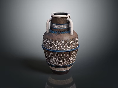Handcrafted Ceramic Vase With Two Handles And Intricate Decorative Patterns 3d model