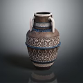 Handcrafted Ceramic Vase With Two Handles And Intricate Decorative Patterns 3d model