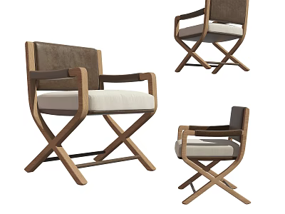 Modern Leisure Chair With Wooden Frame Crossed Legs Light Cushion And Brown Backrest 3d model