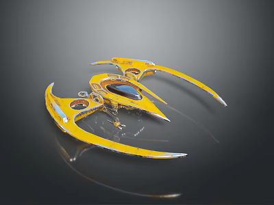 Yellow Futuristic Spaceship With Sleek Design And Transparent Cockpit 3d model