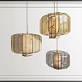 Modern Chinese Lantern Chandeliers with Wooden Frame and Translucent Fabric Shades