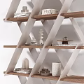 Modern Multi Tiered Geometric Wooden Shelving Unit With Decorative Items And Books
