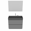 Modern Gray Washbasin Vanity Interior With Mirror Faucet And Drawer Design