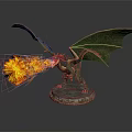 Detailed Mythical Dragon Figure Standing On Stone Base With Spread Wings And Flaming Breath