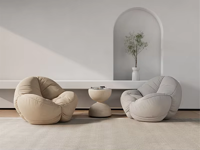 Beige and Light Gray Lazy Sofa in Indoor Living Room with Arch Niche and Plant 3d model