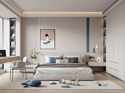 Modern Kids Room Interior With Bed Desk Chair Astronaut Art And Toys 3d model
