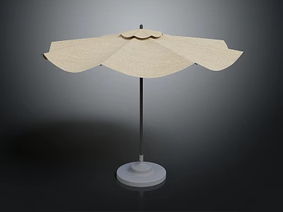 Beige Outdoor Umbrella Design With Canopy Pole And White Base 3d model