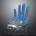 Futuristic Blue Mechanical Hand With Polygonal Fingers And Detailed Base Structure