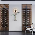 Modern Glass Door Wine Cabinet With LED Lighting in Living Room With Potted Plant