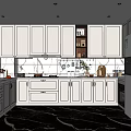 Modern Kitchen Interior With White Cabinets Marble Countertops And Black Marble Flooring