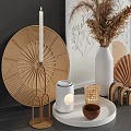 Natural Decorative Ornament Combination With Dried Pampas Grass Woven Fan Wooden Bowls And Ceramic Vase