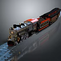 Vintage Steam Locomotive With Black Red Engine Coal Car And Railway Track