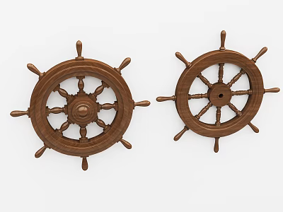 Two Pieces Wooden Ship Wheel Decorative Ornament Set for Home Decor 3d model