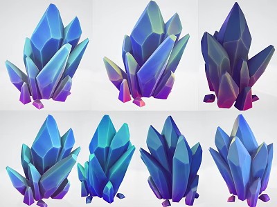 Blue Purple Crystal Clusters With Various Shapes 3D Rendered Design Elements 3d model