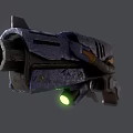 Futuristic Blue Weapon With Metallic Texture Glowing Green Light And Barrel Design