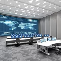 Modern High Tech Office Equipped With Large World Map Display And Multiple Computer Workstations