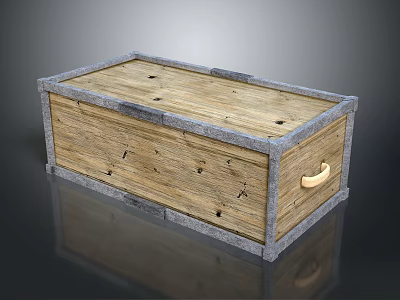Wooden Storage Box With Gray Border Wood Grain Surface And Wooden Handle 3d model
