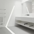 Modern Minimalist White Bathroom Interior With Double Sinks Towel Rack Mirror And Storage Cabinets