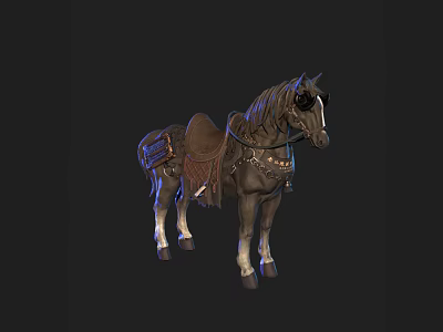 Brown Horse With Saddle Decorative Gear And White Facial Markings 3d model