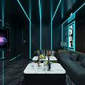 Futuristic KTV Corridor with Blue Pink Neon Lights Reflective Floor and High Tech Design