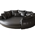 Black Round Sectional Sofa with Plush Pillows Leather Upholstery Modern Design