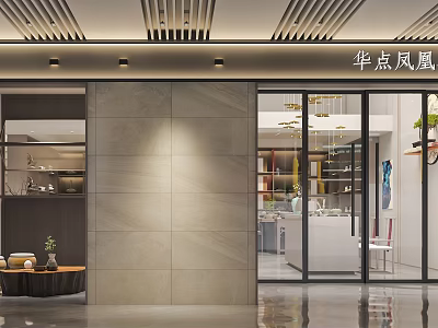 Modern Shopping Mall Shop Interior Design With Glass Doors Lighting And Decorative Elements 3d model