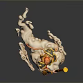 Mythical Armored Man With Red Hair Holding Golden Staff On Cloud Base