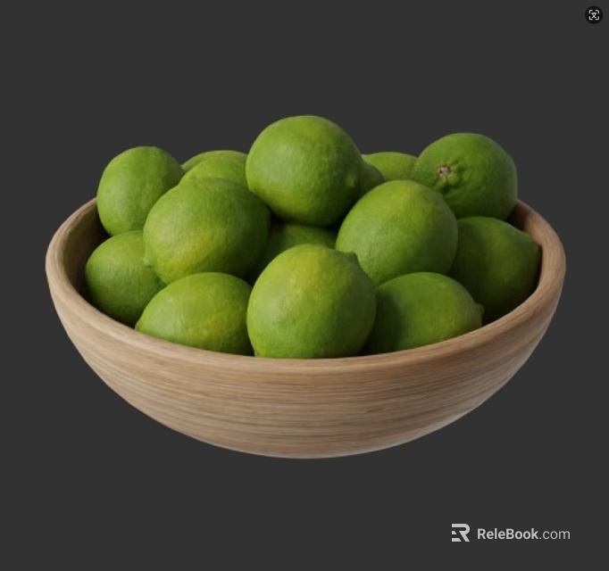 Fresh Green Limes in Wooden Bowl for Healthy Citrus Fruit Snacks 3d model 