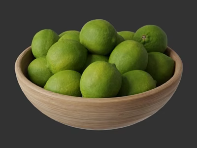 Fresh Green Limes in Wooden Bowl for Healthy Citrus Fruit Snacks 3d model