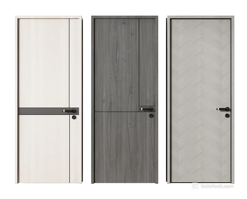 Modern Hinged Doors With Light And Dark Wood Grain And Herringbone Patterns For Interior 3d model 