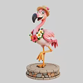 Pink Flamingo Art Installation With Hat Floral Wreath Standing On One Leg Pedestal Base
